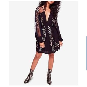 Free People Bonjour Embroidered Mini Dress